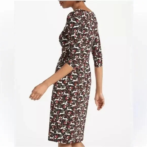 Boden Penny Rabbit Floral Print Retro Mod Dress Black Size 4L Whimsical Preppy - Picture 13 of 13